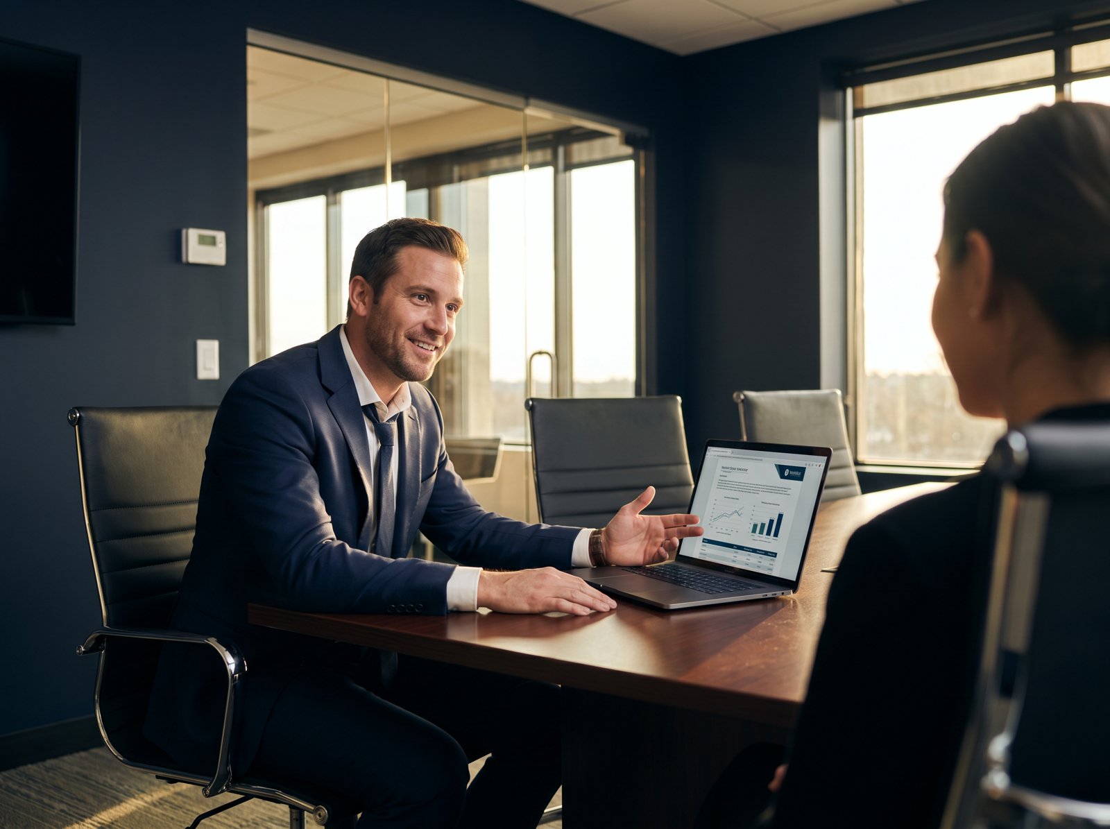 Broker presenting a branded report to a client