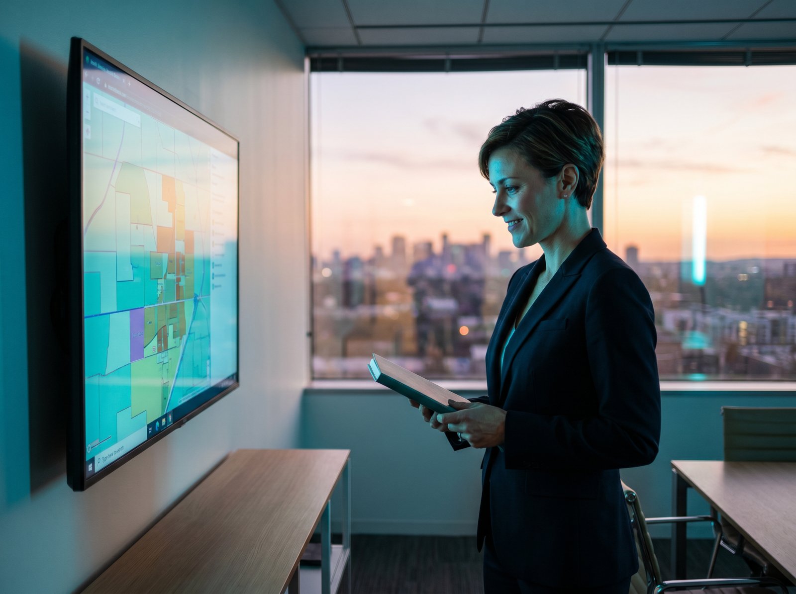 Developer reviewing parcel screening on a wall map