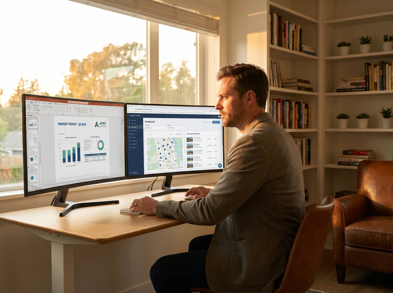 Investor reviewing property report at desk